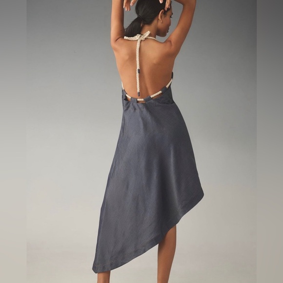 Let Me Be Rope-Neck Asymmetrical Denim Mini Dress - Picture 4 of 4
